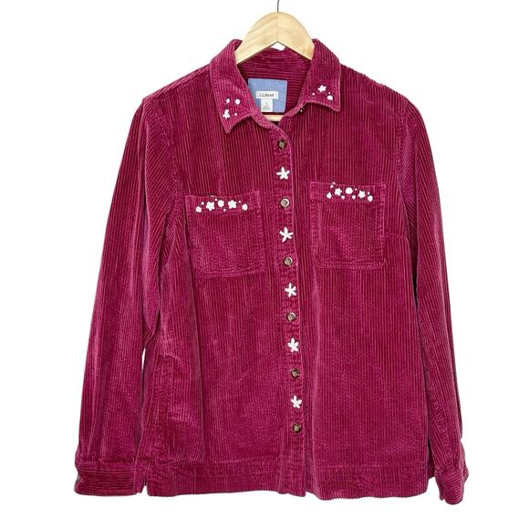 LL Bean Womens Corduroy Shirt Jacket Size Small Embroidered Shacket Chore Work - Picture 1 of 7